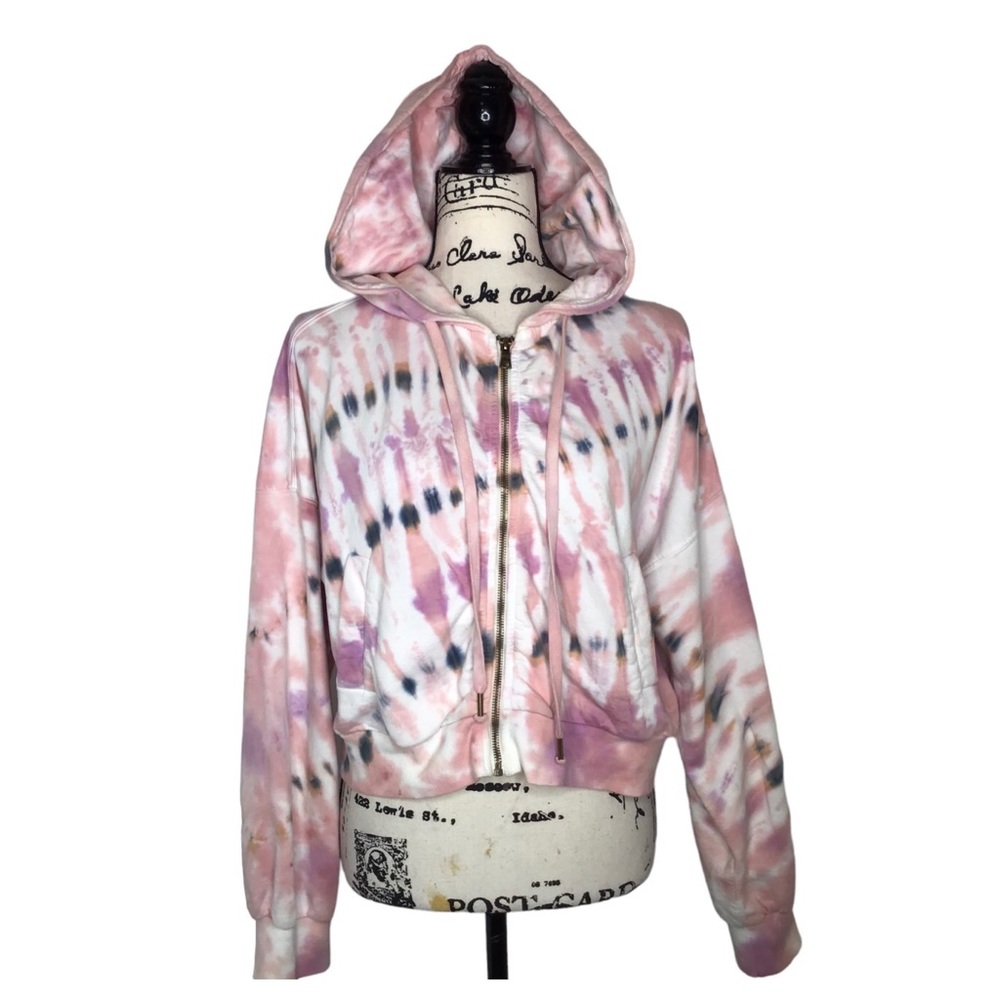Young Fabulous & Broke - Cropped Tie Dye Drawstring Hoodie - L